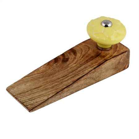 Yellow Wheel Flower Ceramic Wooden Door Stopper